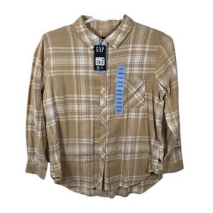 NWT Gap Women's Large  Relaxed Fit Button Up Flannel Shirt Plaid‎